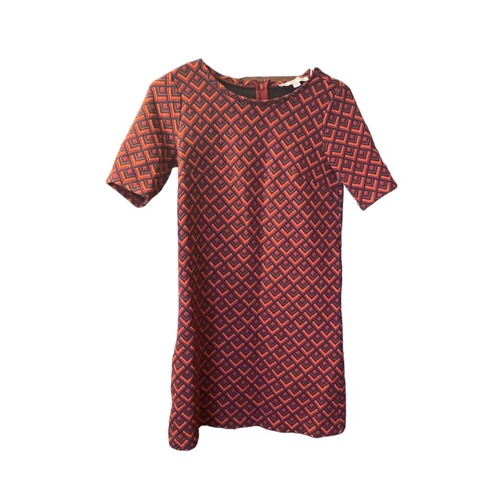 Ann Taylor Loft Dress Womens XS Petite Red Abstract Mini Casual Short Sleeve